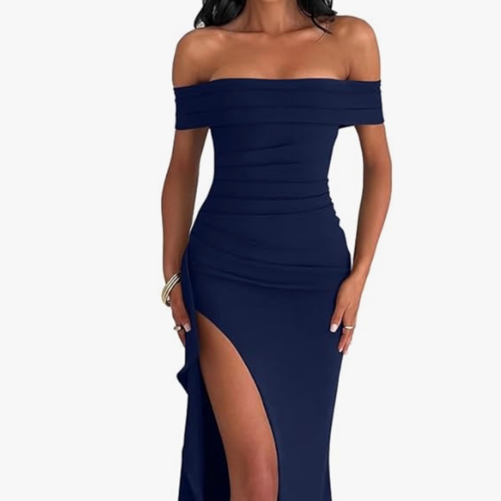 LAGSHIAN Women's Elegant Bodycon Off Shoulder Sleeveless High Split Ruched Long